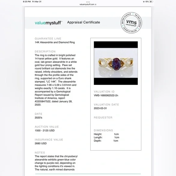 🌹FINAL PRICE REDUCTION $2000🌹 GIA CERTIFIED ALEXANDRITE AND DIAMOND RING - Picture 6 of 16